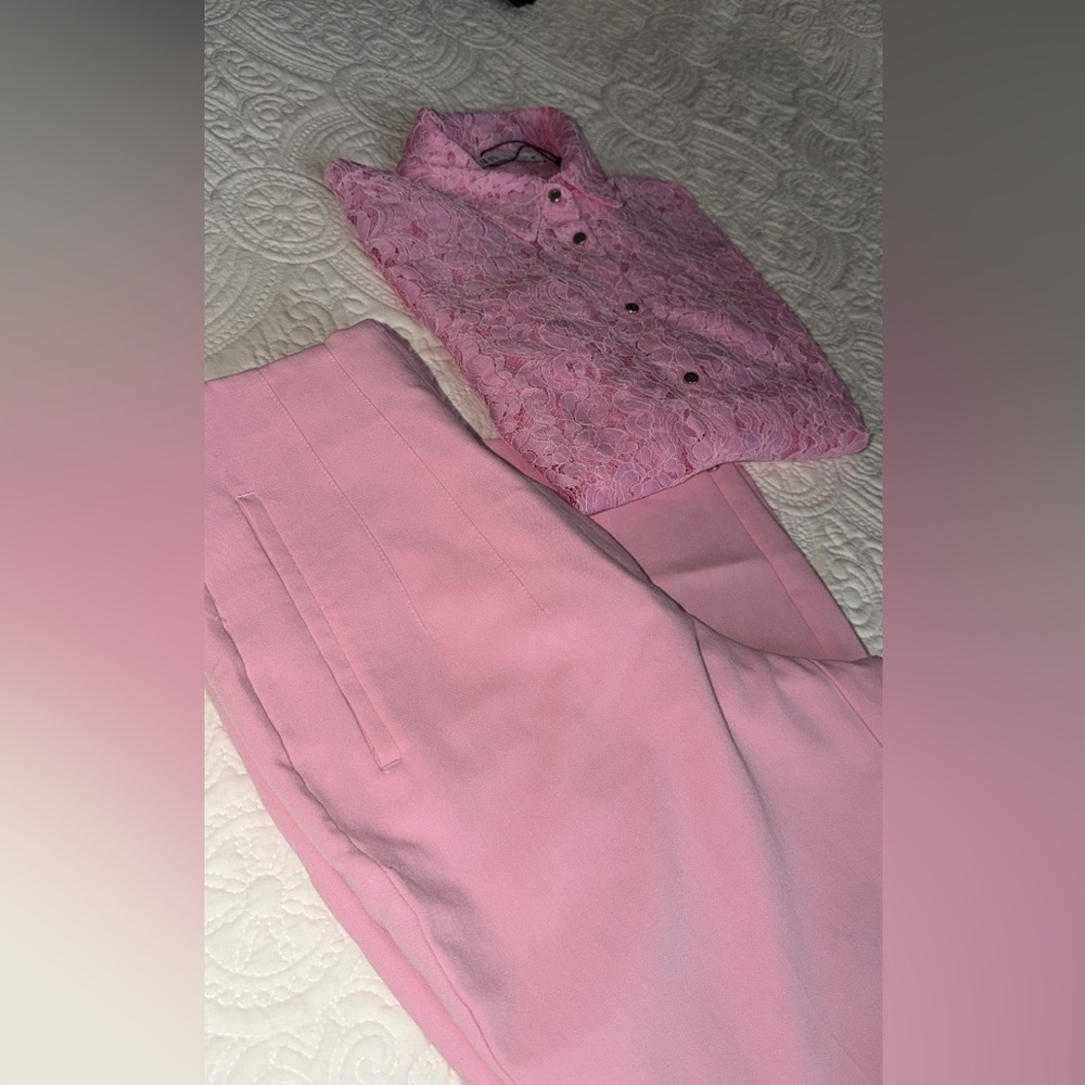 Zara Pink Lace Button-Up Blouse and Pants - Picture 4 of 7